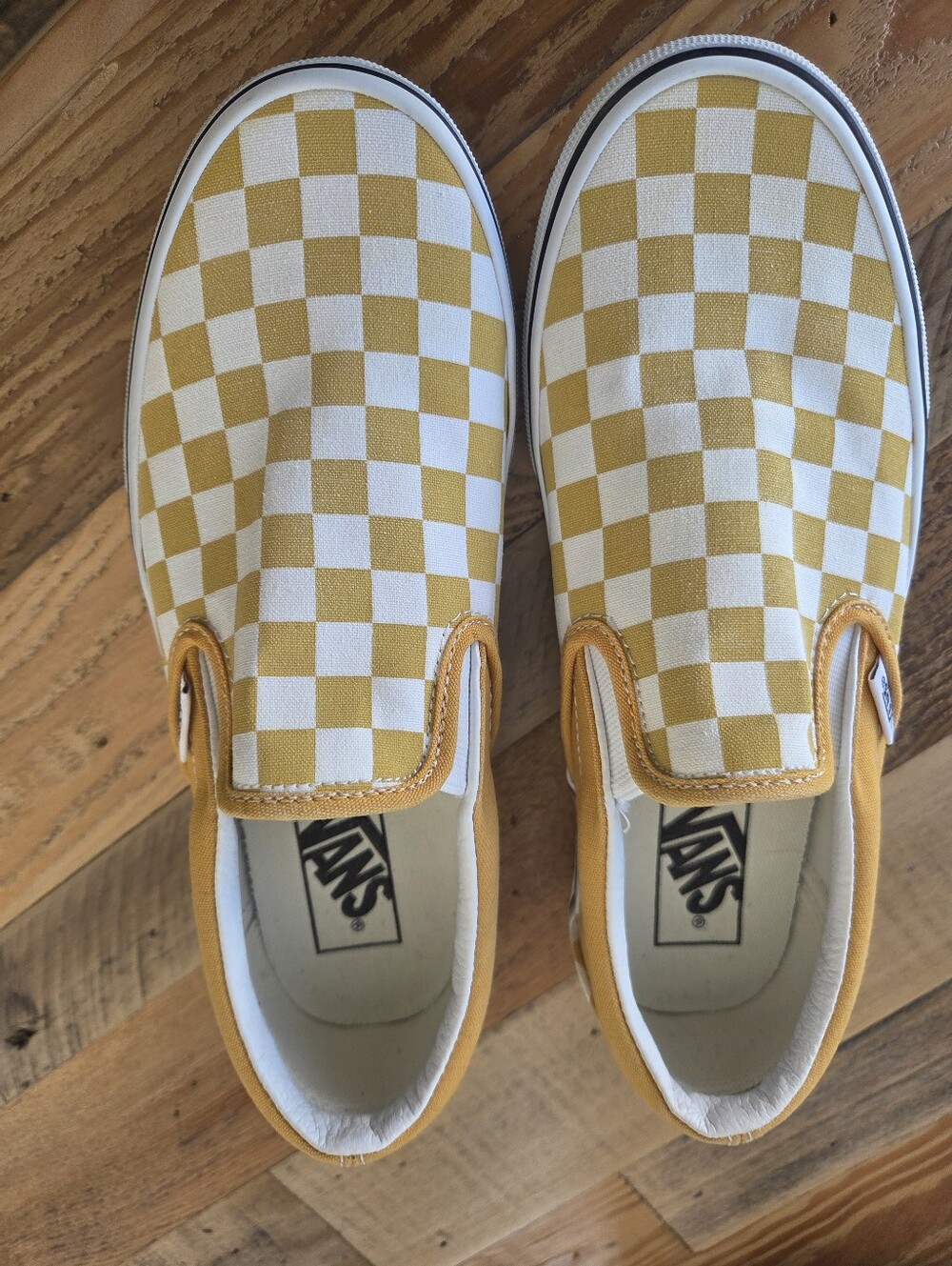 Vans Classic Slip-On Checkerboard Shoes - Yellow/White Womens 7.5 *See Callout - Picture 4 of 9